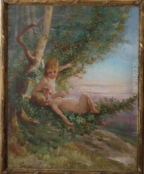 Putti Dans Paysage (pair) Oil Painting by Henri Emmanuel Blanc-Fontaine