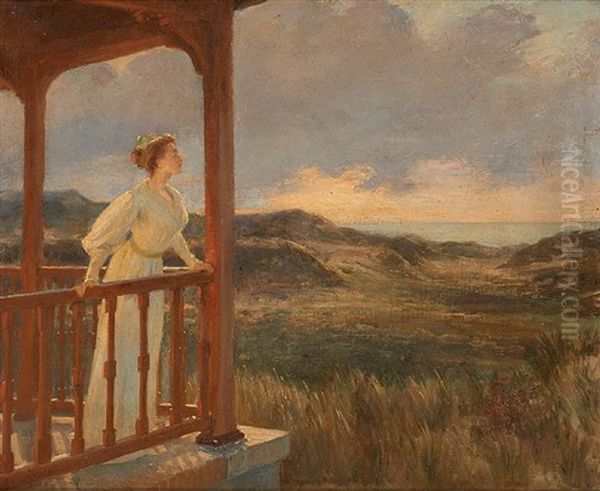 Jeune Femme En Bord De Mer Sur La Terrasse Oil Painting by Ernest Blanc-Garin