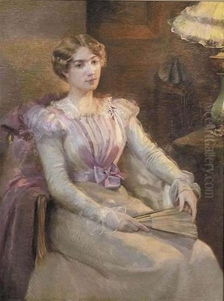 Elegante A L'eventail Assise Oil Painting by Ernest Blanc-Garin