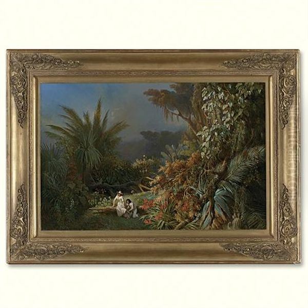 Tropical Landscape With Paul And Virginie Oil Painting by Henri Pierre Leon Pharamond Blanchard