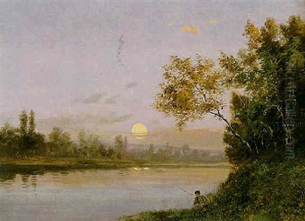 Pecheur Au Bord De La Riviere A L'aube Oil Painting by Pascal Blanchard