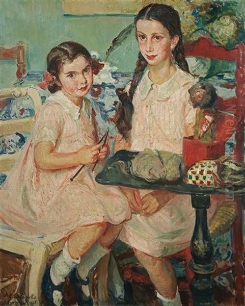 Two Girls Oil Painting by Jacques-Emile Blanche