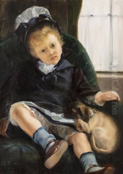 Petite Fille Au Chien, Vers 1882- 1883 Oil Painting by Jacques-Emile Blanche