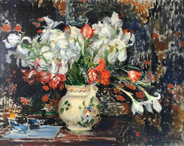 Still Life Of A Vase Of Flowers Oil Painting by Jacques-Emile Blanche