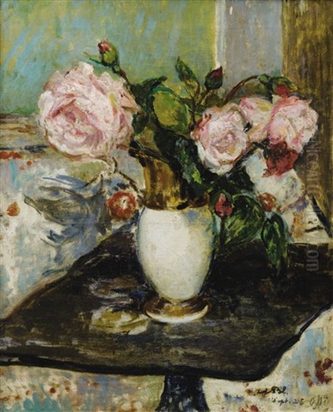 Flowers In A Vase Oil Painting by Jacques-Emile Blanche