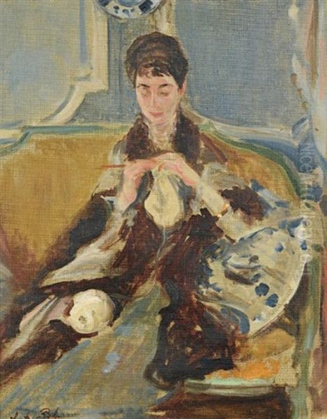 Lili Langweil A Son Tricot Oil Painting by Jacques-Emile Blanche