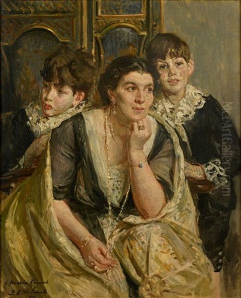 Portrait De La Cantatrice Marya Freund Et De Ses Enfants Stefan Freund Et Le Futur Doda Conrad Oil Painting by Jacques-Emile Blanche