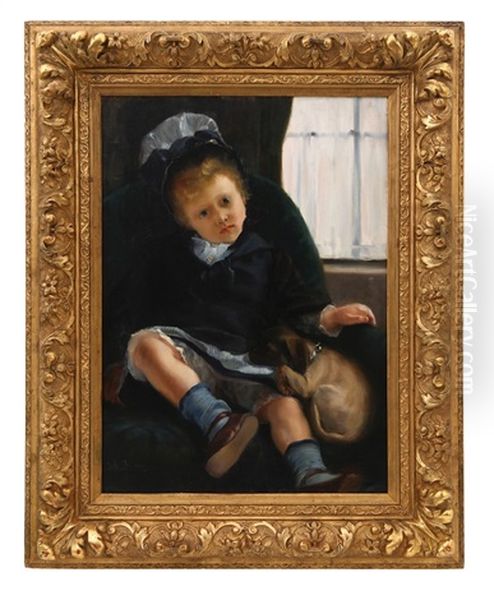 Petite Fille Au Chiot Oil Painting by Jacques-Emile Blanche