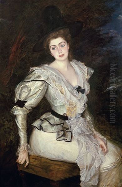 Portrait Of A Sitting Baroness In Louis Xvi Costume Oil Painting by Jacques-Emile Blanche