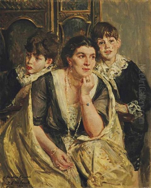 The Opera Singer Marya Freund And Her Children Oil Painting by Jacques-Emile Blanche