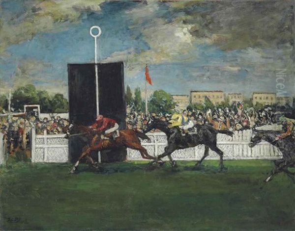 A Race For The Line Oil Painting by Jacques-Emile Blanche