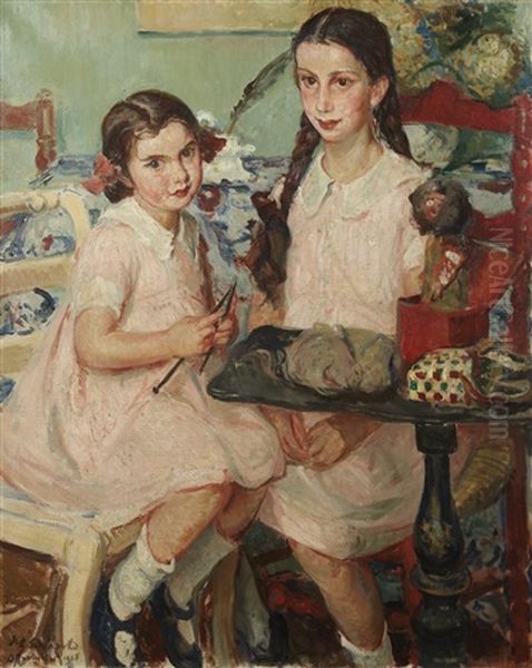 Henriette Et Genevieve Noufflard Oil Painting by Jacques-Emile Blanche