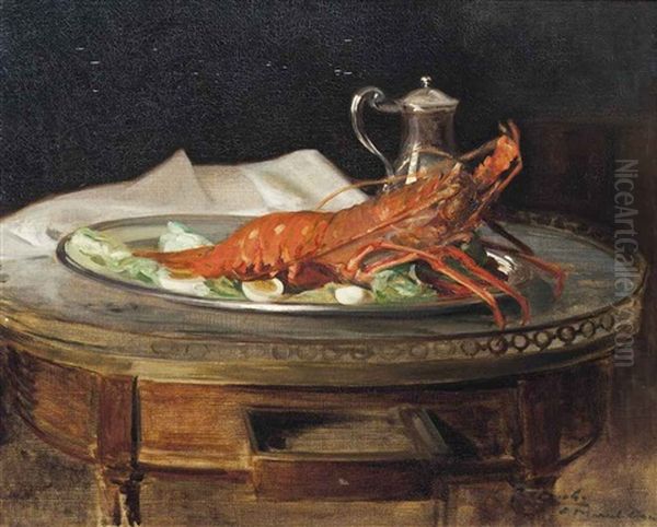 A Lobster On A Silver Salver Oil Painting by Jacques-Emile Blanche