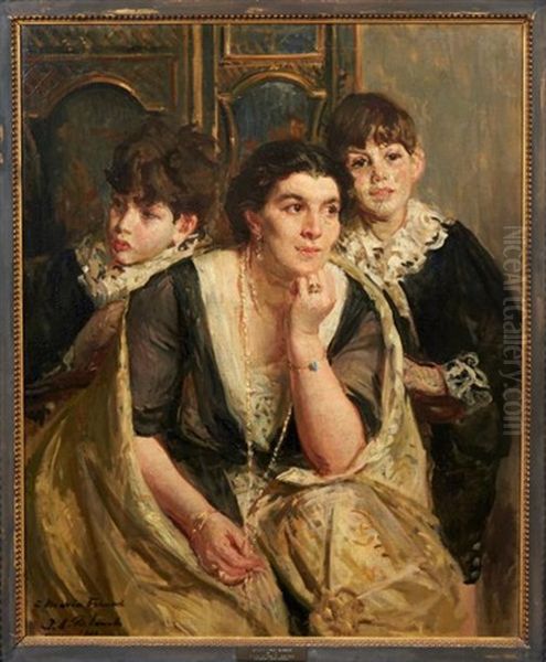 Portrait De La Cantatrice Marya Freund Et De Ses Enfants Stefan Freund, Et Le Futur Doda Conrad Oil Painting by Jacques-Emile Blanche