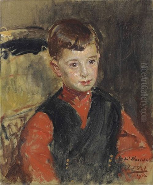 Portrait Of Leon Cyrillovitch Naryshkin Aged 6 Oil Painting by Jacques-Emile Blanche