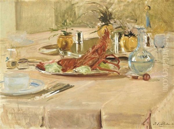 Lobster For Lunch Oil Painting by Jacques-Emile Blanche