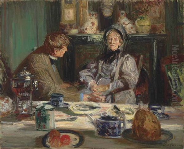 Le Peintre Sickert Et Sa Mere, Petit-dejeuner A Neuville Oil Painting by Jacques-Emile Blanche