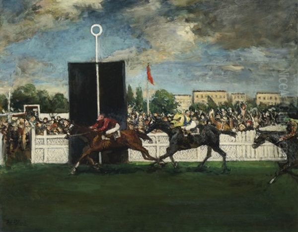 The Finish At An English Country Racecourse Oil Painting by Jacques-Emile Blanche