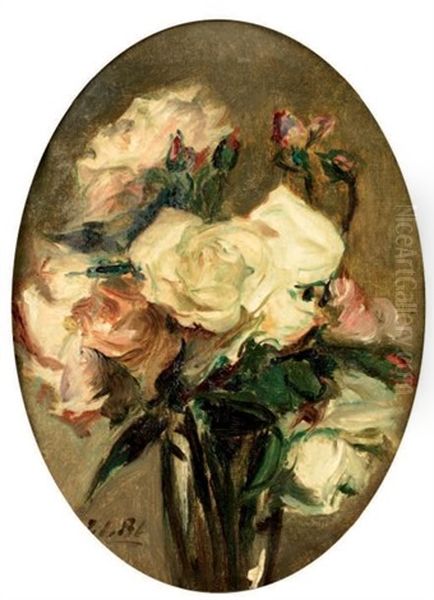 Bouquet De Roses Oil Painting by Jacques-Emile Blanche