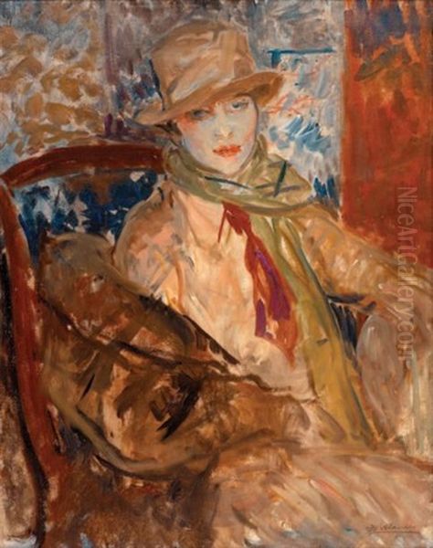 Portrait D'elisabeth Simon Au Chapeau Oil Painting by Jacques-Emile Blanche