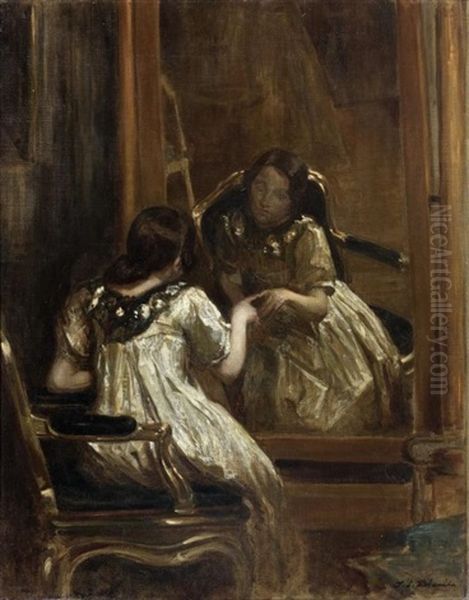 Portrait De Desiree Manfred Au Miroir Oil Painting by Jacques-Emile Blanche