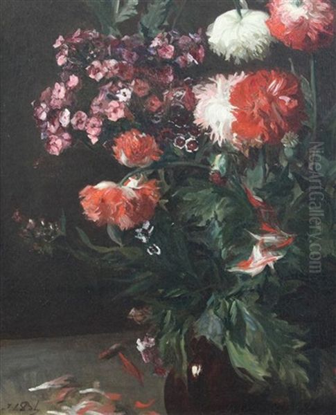 Still Life Of Flowers In A Pottery Vase Oil Painting by Jacques-Emile Blanche