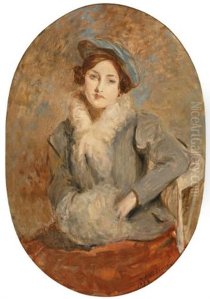 Desiree Manfred With A Muff Oil Painting by Jacques-Emile Blanche