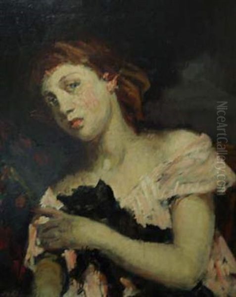 Jeune Fille Au Chat Oil Painting by Jacques-Emile Blanche