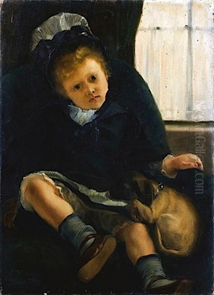 Petite Fille Au Chien Oil Painting by Jacques-Emile Blanche