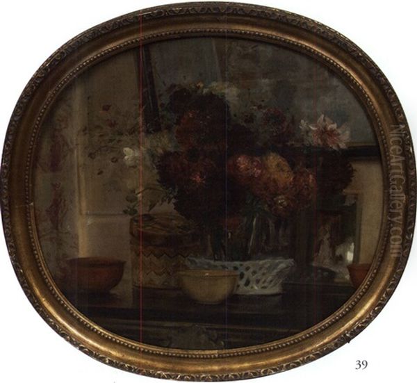 Interieur Au Bouquet De Fleurs Oil Painting by Jacques-Emile Blanche