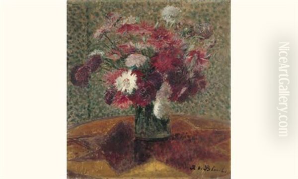 Bouquet D'oeillets Et De Dahlias Oil Painting by Jacques-Emile Blanche