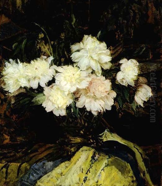 A Still Life With Pink And White Peonies Oil Painting by Jacques-Emile Blanche