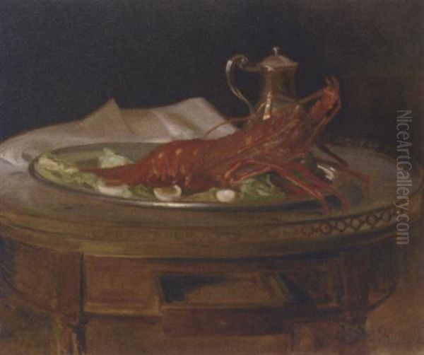 A Lobster On A Silver Salver Oil Painting by Jacques-Emile Blanche