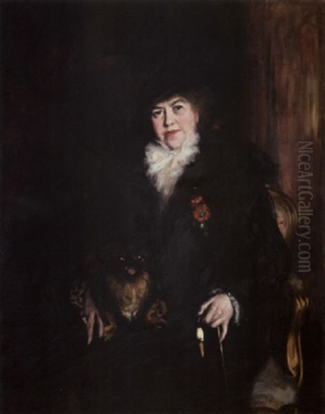 Portrait De La Duchesse De Clermont-tonnerre Avec Son Chien Oil Painting by Jacques-Emile Blanche