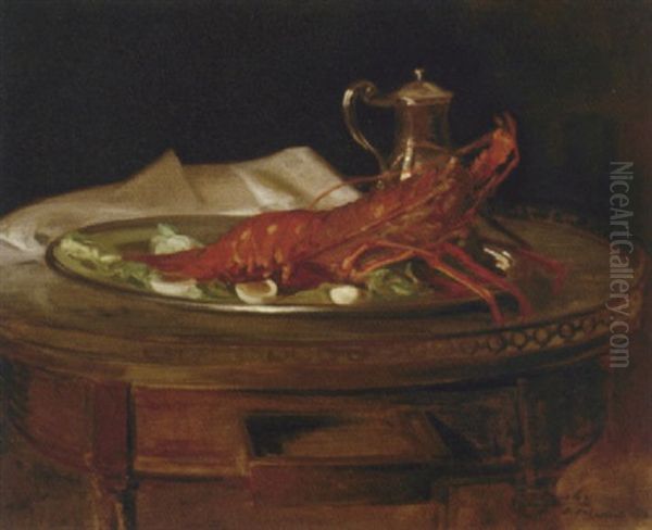 A Lobster On A Silver Salver Oil Painting by Jacques-Emile Blanche