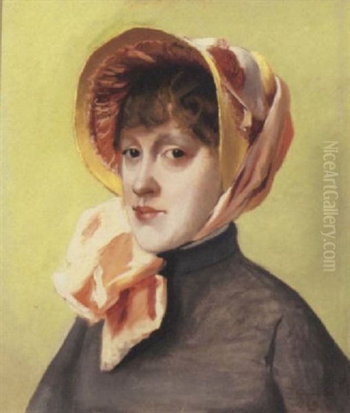 Portrait Of A Girl In A Pink Bonnet And Grey Coat Oil Painting by Jacques-Emile Blanche