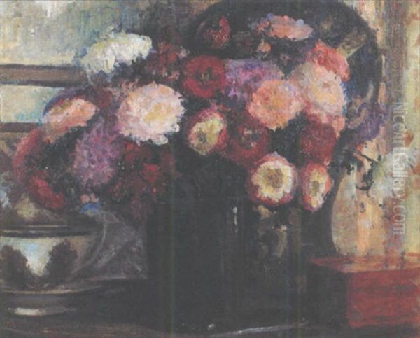 Interieur Au Bouquet De Fleurs Oil Painting by Jacques-Emile Blanche