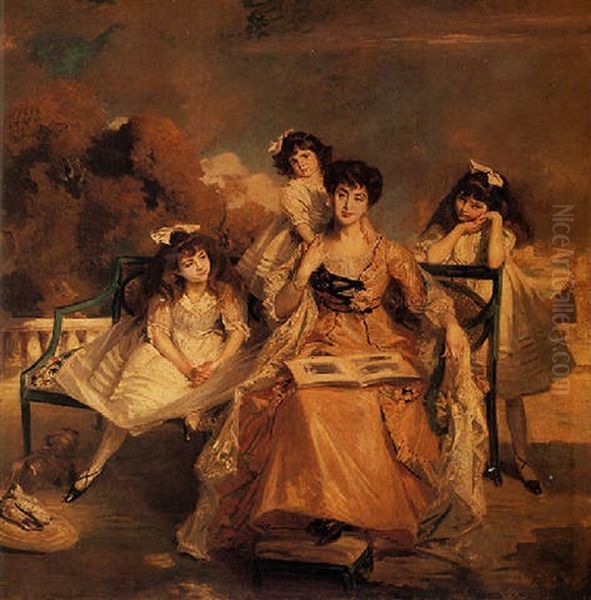 Madame Sara Unzue De Madero And Her Daughters Oil Painting by Jacques-Emile Blanche