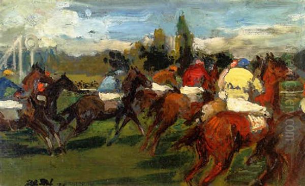 Le Faux Depart, Courses D'auteuil Oil Painting by Jacques-Emile Blanche