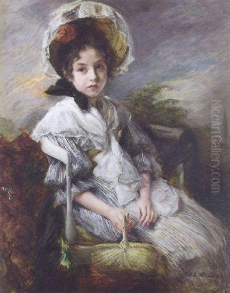 Portrait Of A Young Girl Holding A Basket Oil Painting by Jacques-Emile Blanche