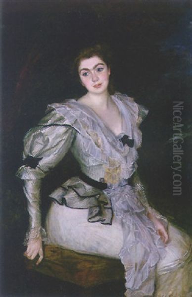 Portrait Of Baronne B. M.  In Louis Xvi Costume Oil Painting by Jacques-Emile Blanche