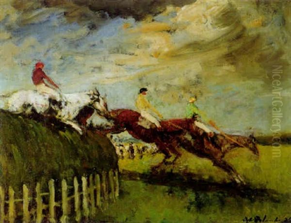 The Steeplechasers Oil Painting by Jacques-Emile Blanche