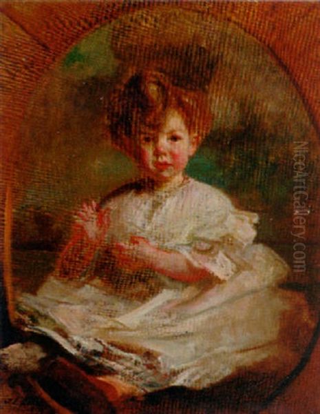 Portrait Of A Child Wearing A White Dress Oil Painting by Jacques-Emile Blanche