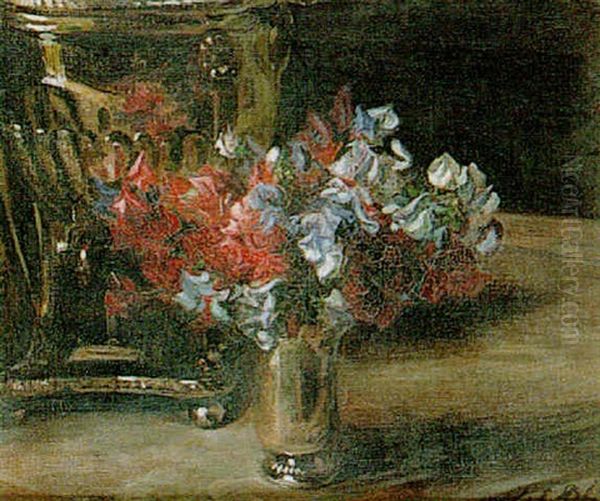 Still Life With Sweet Peas In A Vase Oil Painting by Jacques-Emile Blanche