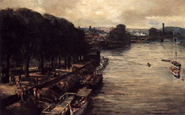 Bateaux Dans La Riviere Oil Painting by Jacques-Emile Blanche