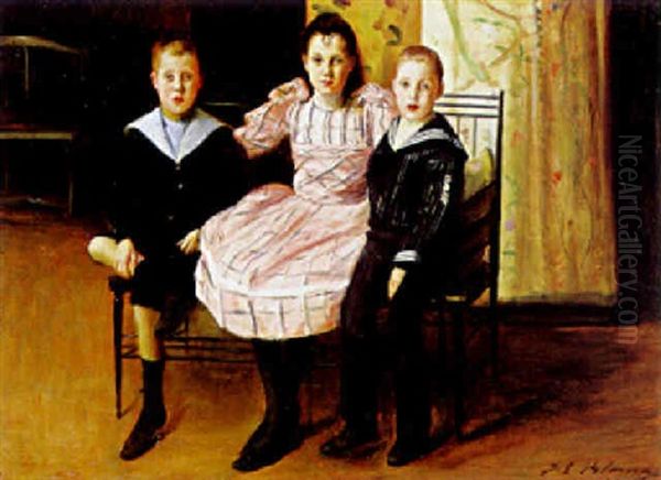 Henry Bernstein And His Brother And Sister Oil Painting by Jacques-Emile Blanche