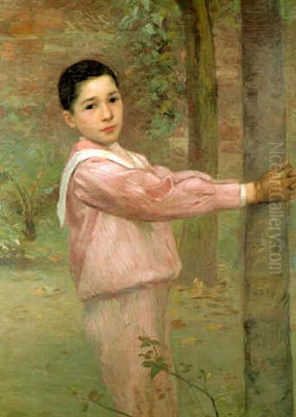 Portrait Of A Young Boy Wearing A Pink Sailor Suit Oil Painting by Jacques-Emile Blanche