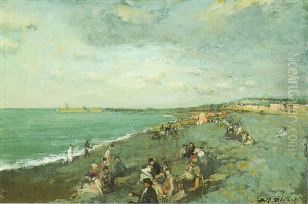 The Beach At Dieppe Oil Painting by Jacques-Emile Blanche