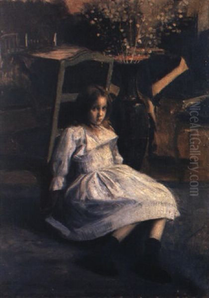 Fillette A La Robe Blanche Oil Painting by Jacques-Emile Blanche