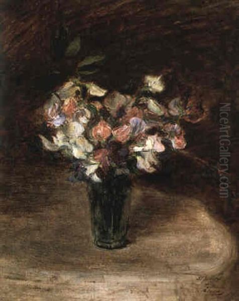 Sweet Peas In A Green Vase Oil Painting by Jacques-Emile Blanche